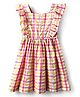 Kookie Kids Seer Sucker Woven Frill Sleeves Dress with Checks Design - Multicolour