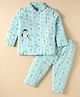 CUCUMBER Sinker Knit Full Sleeves Co-Ord Night Suit with Bear & Penguin Print - Light Sky