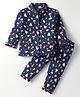 CUCUMBER Sinker Knit Full Sleeves Co-ords Night Suit With Cap Print - Navy Blue