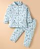 CUCUMBER Sinker Knit Full Sleeves Co-Ord Night Suit with With Floral Print - Light Blue