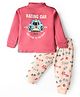CUCUMBER Sinker Knit Full Sleeves Nightsuit With Vehicles Print - Red & Peach
