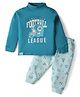 CUCUMBER Sinker Knit Full Sleeves Nightsuit With Football Print - Teal Blue