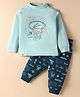 CUCUMBER Sinker Knit Full Sleeves Night Suit With Animal & Text Print - Light Blue