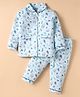CUCUMBER Sinker Knit Full Sleeves Co-ords Night Suit With Animal & Floral Print - Light Blue