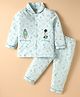 CUCUMBER Sinker Knit Full Sleeves Nautical Theme Printed Front Open Co-Ords Night Suit - Light Blue