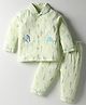 CUCUMBER Sinker Knit Full Sleeves Guitar & Dino Printed Front Open Co-Ords Night Suit - Light Green