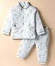 CUCUMBER Sinker Knit Full Sleeves Space Theme Printed Front Open Co-Ords Night Suit - Light Blue