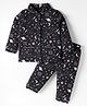 CUCUMBER Sinker Knit Full Sleeves Co-Ord Night Suit With Space Theme Print - Black