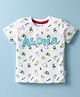 Simply Sinker Knit Half Sleeves T-Shirt with Pineapple & Aloha Text Print - White