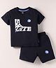 Evimo Single Jersey Knit Half Sleeves T-Shirt & Shorts Set With Skate Print - Navy Blue