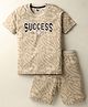 Evimo Single Jersey Half Sleeves T-Shirt & Short Set With Text Print - Beige