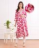 Bella Mama Viscose Woven Three Fourth Sleeves Maternity Kurta With Embroidered Yoke & Floral Print - Fuchsia