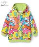 Arias Cotton Terry Knit Full Sleeves Front Open Hooded Sweatjacket With Abstract Print - Neon Green