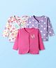 Babyhug 100% Cotton Interlock Knit Full Sleeves Antibacterial Front Open Jhablas with Floral Print Pack of 3 - White Pink & Lilac