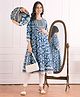 Bella Mama Viscose Woven Three Fourth Sleeves Ethnic Maternity Kurta with Yoke Embroidery & Floral Print - Blue
