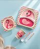 Eco Friendly Flamingo Theme Bamboo Fiber Feeding Set  5 Pieces -Multicolor| 100% Natural| BPA Free| Baby Safe| Complete Set| Easy to Clean and Maintain| Gifting Option for Boys and Girls| Self Feeding