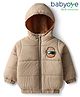 Babyoye Woven Full Sleeves Padded Hooded Jacket With Patch - Light Brown