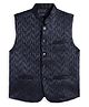 Charchit Cotton Blend Woven Sleeveless Chervon Textured Nehru Jacket - Navy Blue
