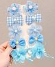 Babymoon Set of 5 Pearls Embellished Floral & Bow Applique Detailed Hair Clips - Blue