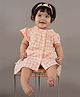 Nature Nook Kids Cotton Woven Cap Sleeves Checked Smock Detailed Dress - Peach