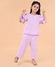 Nature Nook Kids Cotton Woven Half Bell Sleeves Self Checked Pom Pom Lace Detailed Coordinating Top & Palazzo Set - Lavender