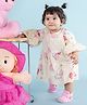 Nature Nook Kids  Cotton Woven Three Fourth Bell Sleeves Heart Balloons Printed Dress - Multi Colour