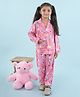 Nature Nook Kids Cotton Woven Full Sleeves Rainbow & Unicorns Printed Coordinating Night Suit Set - Pink & White