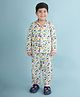 Nature Nook Kids Cotton Woven Full Sleeves Dinosaurs Printed Coordinating Night Suit Set - White & Multi Colour