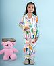 Nature Nook Kids Cotton Woven Full Sleeves Birds & Sea Life Printed Coordinating Night Suit Set - Multi Colour