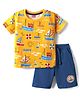 Babyhug Single Jersey Knit Half Sleeves T-Shirt & Shorts Set with Nautical Print - Yellow & Navy Blue