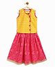 Campana 100% Cotton Woven Sleeveless Floral Motifs & Bandhani Designed Lehenga Choli Set - Magenta & Yellow