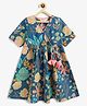 Campana 100% Cotton Woven Half Sleeves Floral Printed Kurta - Ocean Blue & Pink