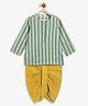 Campana 100% Cotton Woven Full Sleeves Striped Kurta & Dhoti Set - Aqua Blue & Mustard