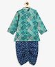 Campana Cotton Woven Full Sleeves Ethnic Printed Kurta & Dhoti - Green & Blue