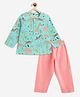 Campana 100% Cotton Woven Full Sleeves Wild Animals Printed Night Suit Set - Blue & Peach
