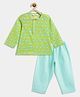 Campana 100% Cotton Woven Full Sleeves Baby Elephants Printed Night Suit Set - Green & Blue