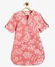 Campana 100% Cotton Woven Three Fourth Sleeves Leaves Printed Kurta - Pink