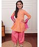 Campana 100% Cotton Woven Three Fourth Sleeves Floral Printed Kurta & Salwar With Dupatta Set - Orange & Pink