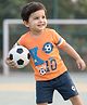 Babyhug Single Jersey Knit Half Sleeves T-Shirt & Shorts Set with Game Text Print - Orange & Navy Blue