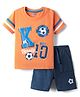 Babyhug Single Jersey Knit Half Sleeves T-Shirt & Shorts Set with Game Text Print - Orange & Navy Blue
