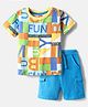 Babyhug Single Jersey Knit Half Sleeves T-Shirt & Shorts Set with Fun Text Print - Blue & Yellow
