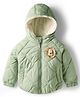 Babyhug Woven Full Raglan Sleeves Hooded Quilted Jacket with Applique & Kangaroo Pocket - Olive Green