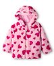 Babyhug Woven Full Sleeves Hooded Winter Fur Jacket with Heart Print - Pink