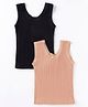 Kanvin Knit Sleeveless Solid Colour Thermal Vests Pack Of 2 - Black & Tan