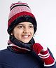 Pine Kids Woollen Cap Gloves and Muffler Set with Stripes Design Red & White - Diameter 18 cm