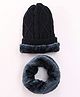 Pine Kids Knitted Solid Woollen Cap & Muffler Black - Diameter 20 cm