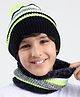 Pine Kids Knit Woollen Cap and Muffler Set with Stripes Design Black & White - Diameter 20 cm