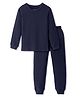 Pine Kids Cotton Knit Full Sleeves Solid Coloured Thermal Wear Set - Navy Blue