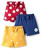 Babyhug Cotton Single Jersey Knit Shorts With Floral & Polka Dot Print Pack Of 3 - Yellow Red & Navy Blue