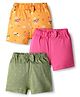 Babyhug Cotton Single Jersey Knit Floral & Polka Dot Printed Shorts With Bow Applique Pack of 3 - Pink Yellow & Green